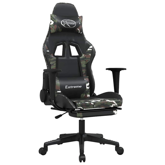 gamingstol m. massage og fodstøtte kunstlæder sort camouflage