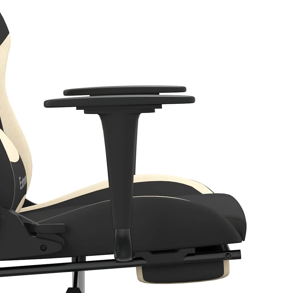 gamingstol med massagefunktion + fodstøtte stof sort og creme