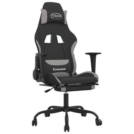 gamingstol med massagefunktion + fodstøtte stof sort og lysegrå