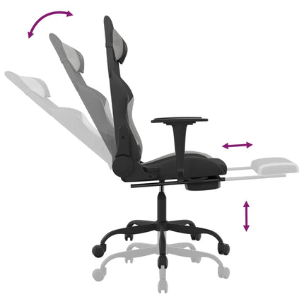 gamingstol med massagefunktion + fodstøtte stof sort og lysegrå