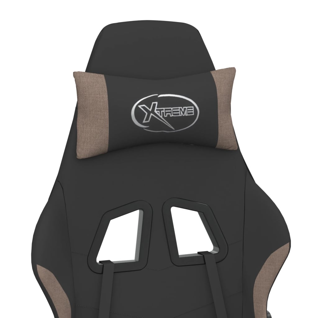 gamingstol med massagefunktion + fodstøtte stof sort og gråbrun