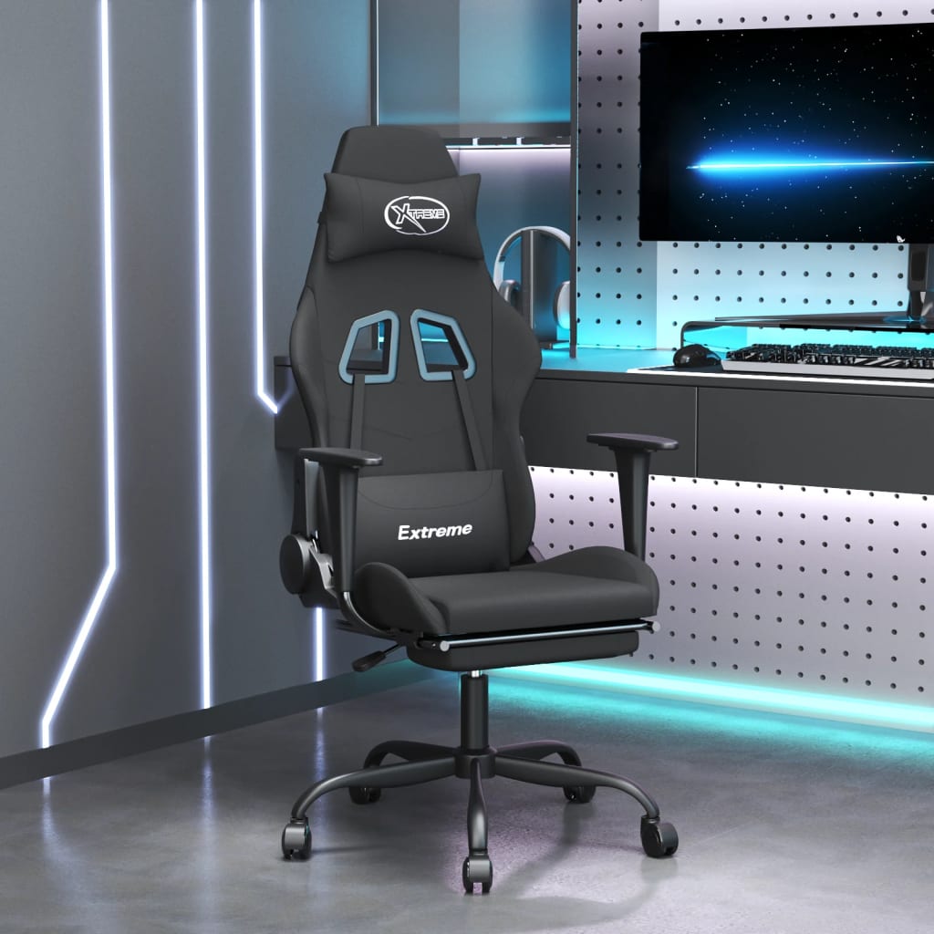 gamingstol med massagefunktion + fodstøtte stof sort