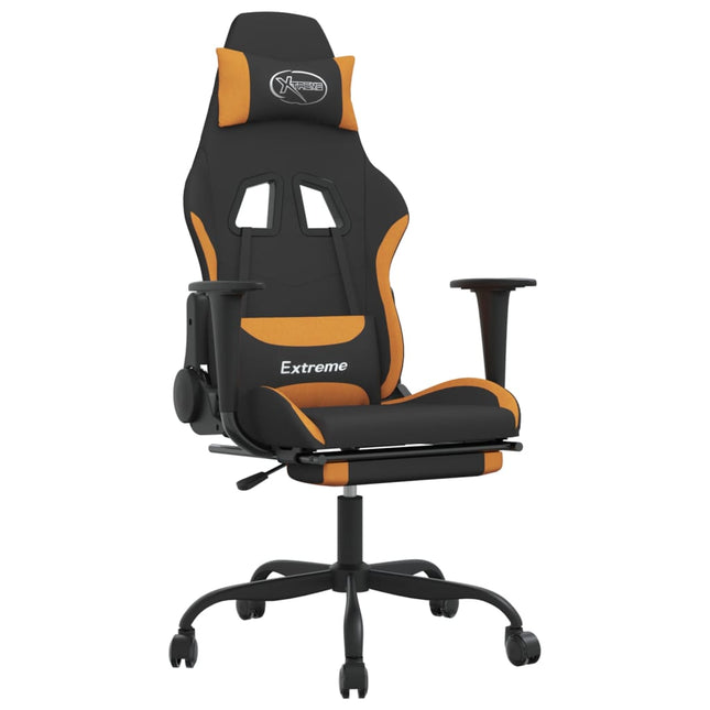 gamingstol med massagefunktion + fodstøtte stof sort og orange