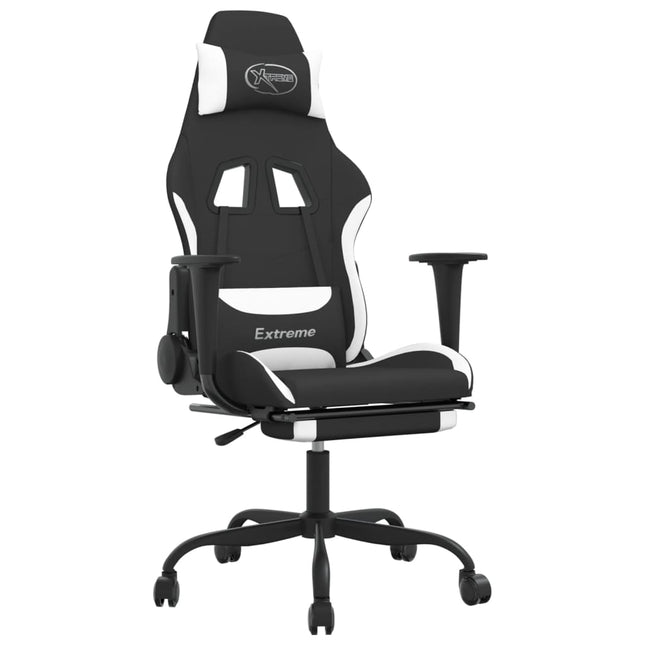 gamingstol med massagefunktion + fodstøtte stof sort og hvid