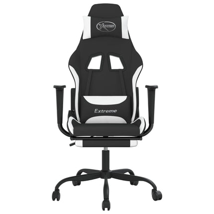 gamingstol med massagefunktion + fodstøtte stof sort og hvid