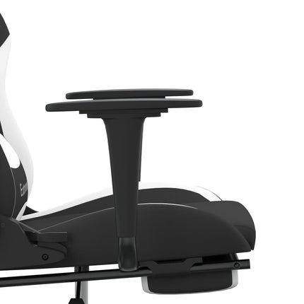 gamingstol med massagefunktion + fodstøtte stof sort og hvid