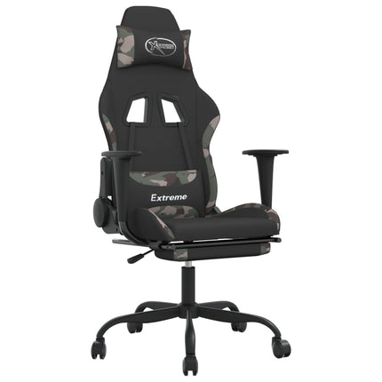gamingstol med massagefunktion + fodstøtte stof sort camouflage