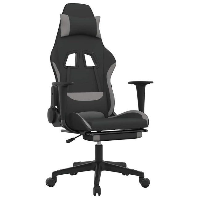 gamingstol med massagefunktion + fodstøtte stof sort og lysegrå