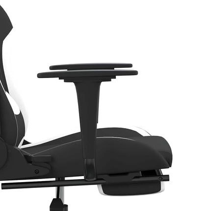 gamingstol med massagefunktion + fodstøtte stof sort og hvid