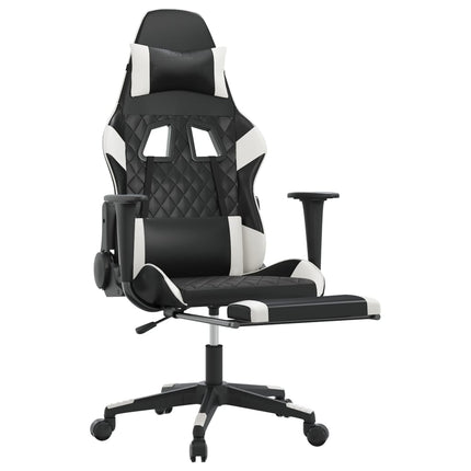 gamingstol m. massagefunktion og fodstøtte kunstlæder sort hvid