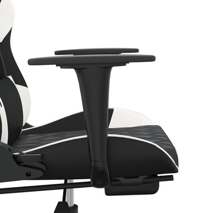 gamingstol m. massagefunktion og fodstøtte kunstlæder sort hvid