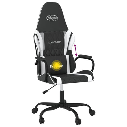 gamingstol med massagefunktion kunstlæder sort og hvid