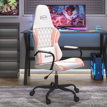 gamingstol m. massagefunktion kunstlæder hvid og lyserød