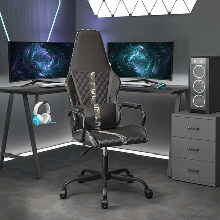 gamingstol med massagefunktion kunstlæder camouflage og sort
