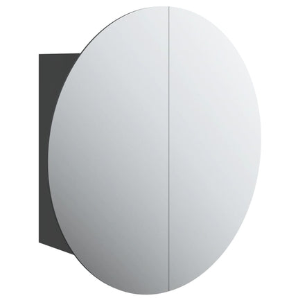 badeværelsesskab med rundt spejl og LED-lys 40x40x17,5 cm sort