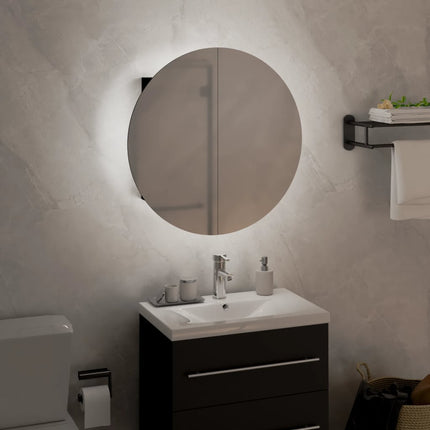 badeværelsesskab med rundt spejl og LED-lys 40x40x17,5 cm sort