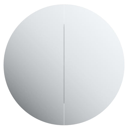badeværelsesskab med rundt spejl og LED-lys 47x47x17,5 cm hvid