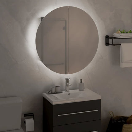 badeværelsesskab med rundt spejl og LED-lys 47x47x17,5 cm grå