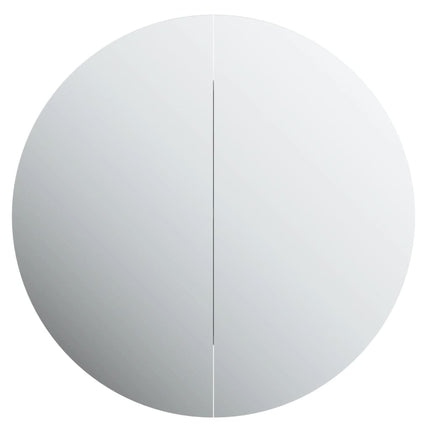 badeværelsesskab med rundt spejl og LED-lys 54x54x17,5 cm hvid