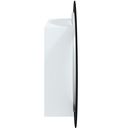 badeværelsesskab med rundt spejl og LED-lys 54x54x17,5 cm hvid