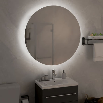 badeværelsesskab med rundt spejl og LED-lys 54x54x17,5 cm sort