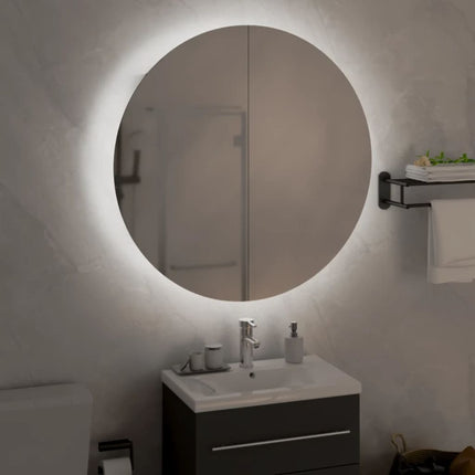 badeværelsesskab med rundt spejl og LED-lys 40x40x17,5 cm grå