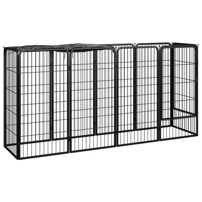 10-panels hundegård 50x100 cm pulverlakeret stål sort