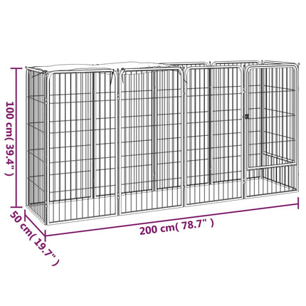 10-panels hundegård 50x100 cm pulverlakeret stål sort