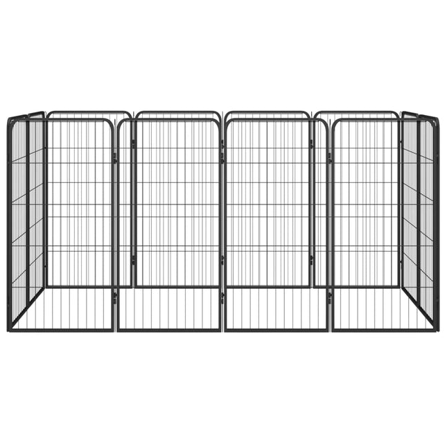 12-panels hundegård 50x100 cm pulverlakeret stål sort