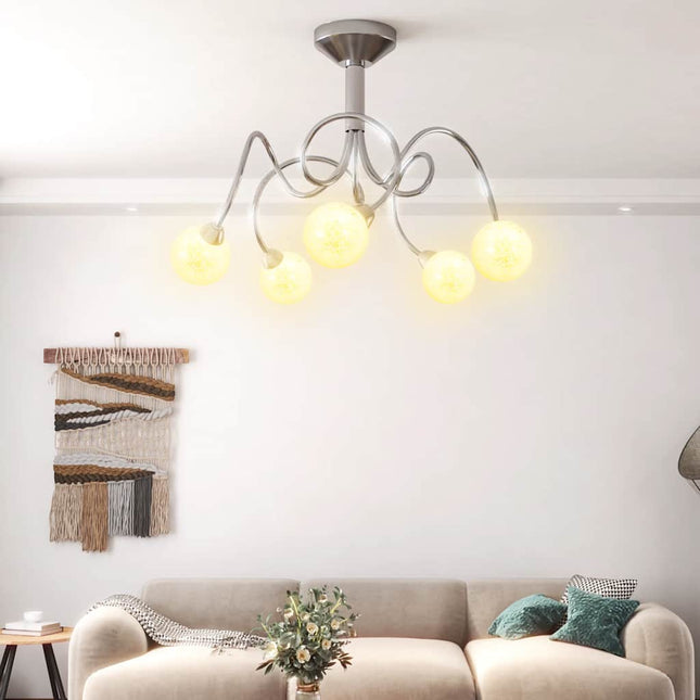 loftlampe med runde glasskærme til 5 G9 LED-pærer