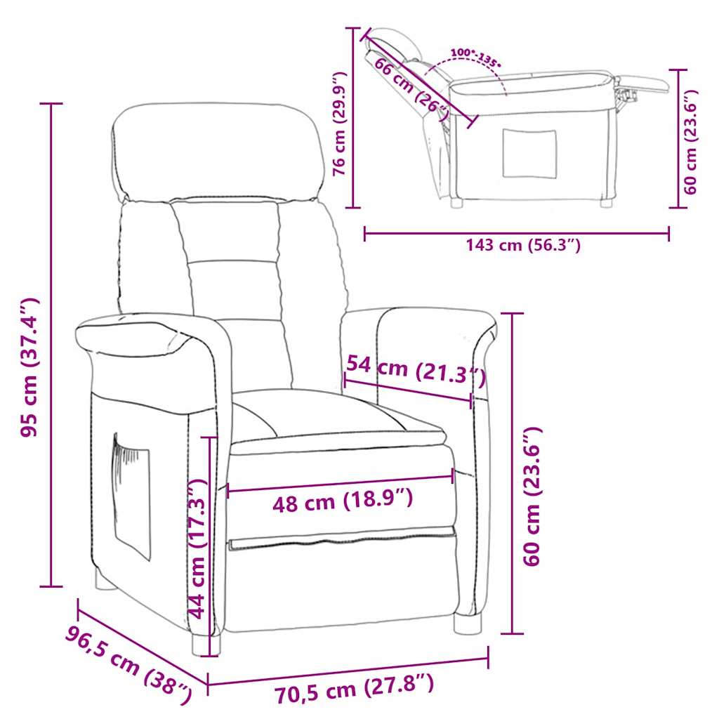 Recliner Stol Taupe Gråbrun 70.5 x 96.5 x 95 cm Polyester