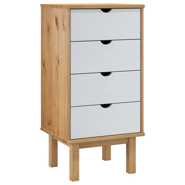 kommode OTTA 45x39x90 cm massivt fyrretræ brun og hvid