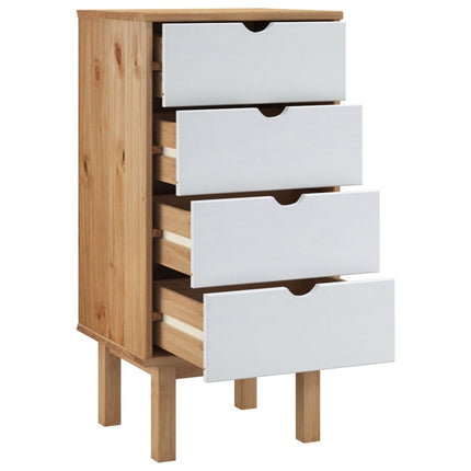 kommode OTTA 45x39x90 cm massivt fyrretræ brun og hvid