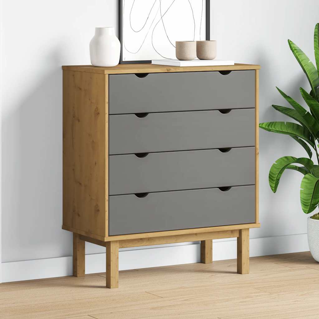 kommode OTTA 76,5x39,5x90 cm massivt fyrretræ brun og grå