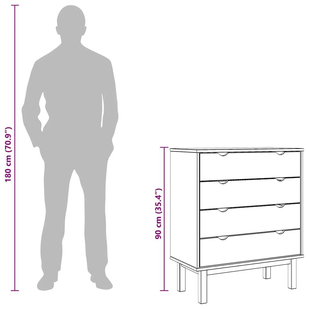 kommode OTTA 76,5x39,5x90 cm massivt fyrretræ brun og hvid