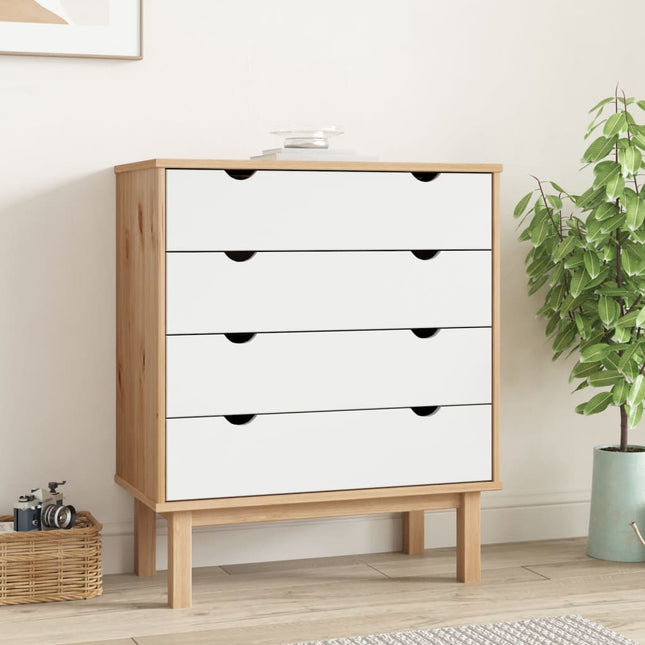 kommode OTTA 76,5x39,5x90 cm massivt fyrretræ brun og hvid