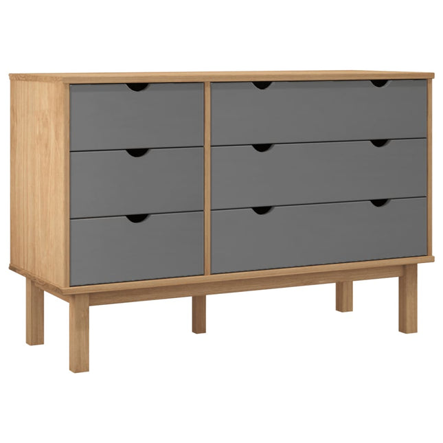 kommode OTTA 111x43x73,5 cm massivt fyrretræ brun og grå