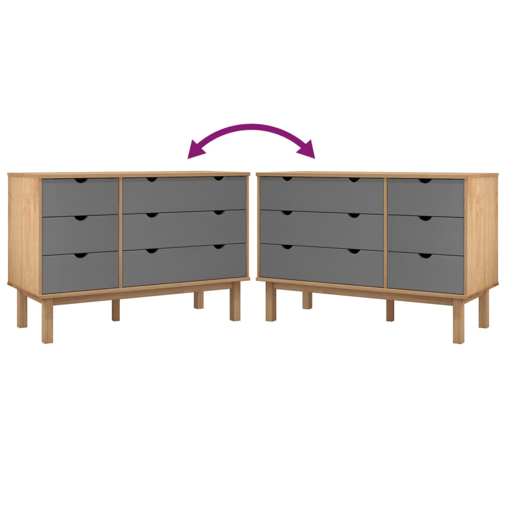 kommode OTTA 111x43x73,5 cm massivt fyrretræ brun og grå