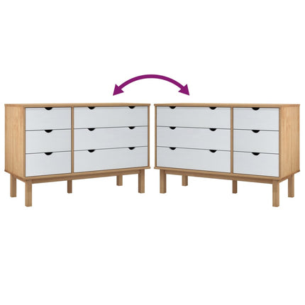 kommode OTTA 111x43x73,5 cm massivt fyrretræ brun og hvid