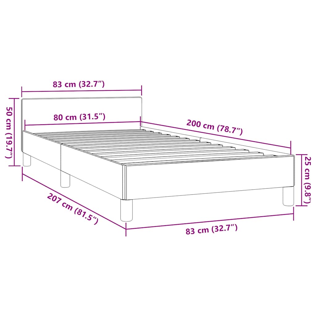 Sengeramme med hovedgærde uden madras Taupe 80x200 cm Stof