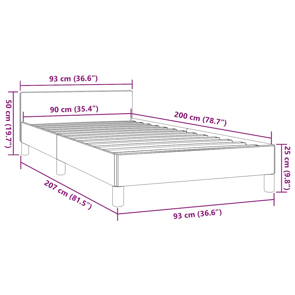Sengeramme med hovedgærde uden madras Creme 90x200 cm Stof