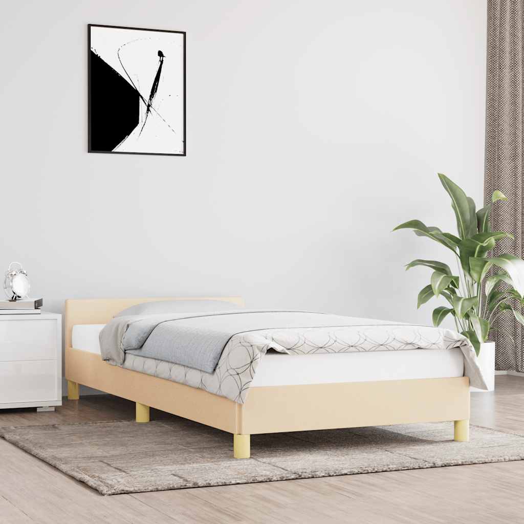 Sengeramme med hovedgærde uden madras Creme 90x200 cm Stof
