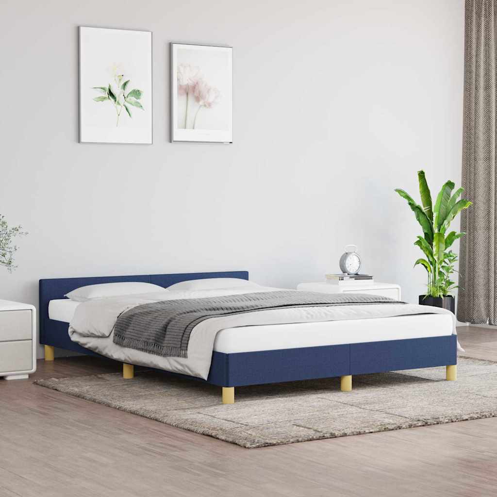 Sengeramme med hovedgærde uden madras Blå 140x200 cm Stof
