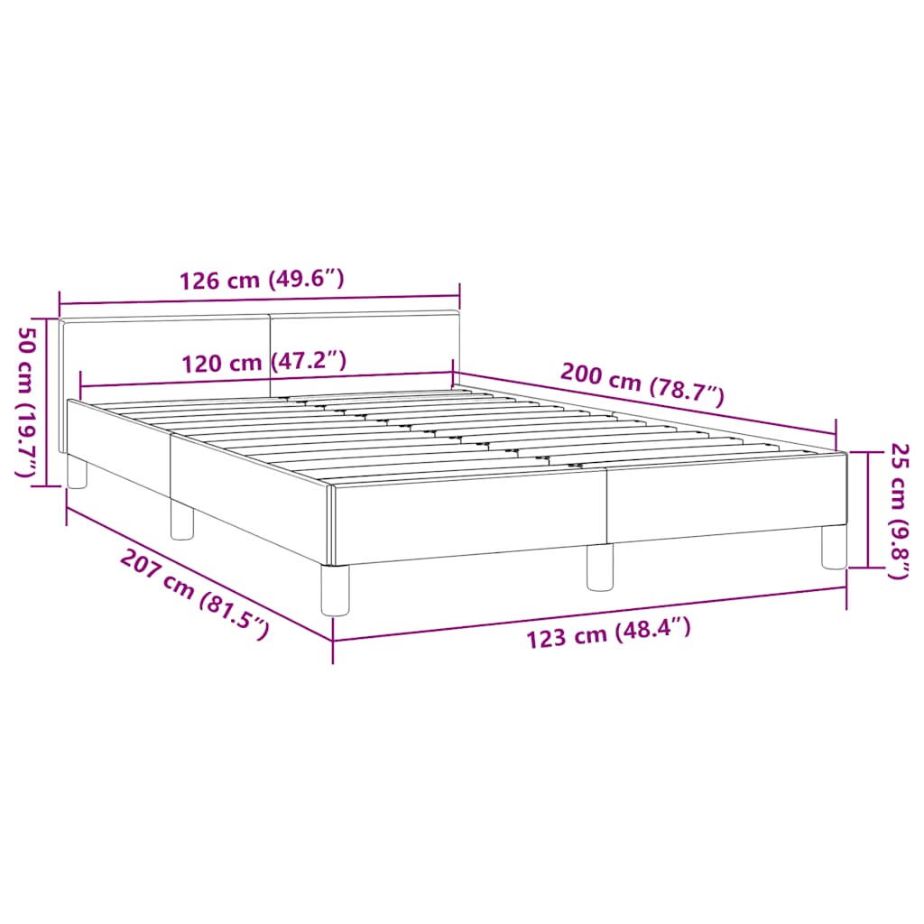 Sengeramme med hovedgærde uden madras Grå 120x200 cm