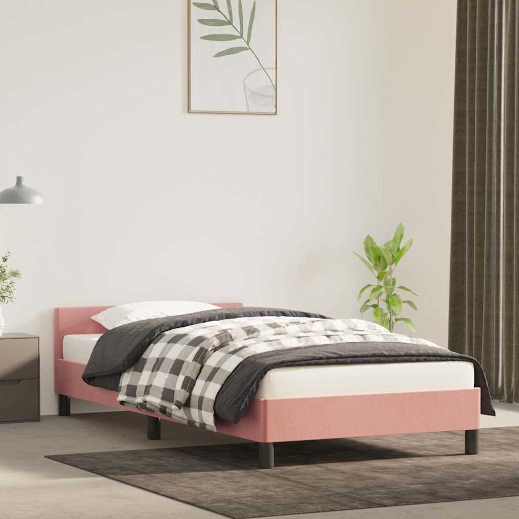 Sengeramme med hovedgærde uden madras Pink 90x190 cm Fløjl