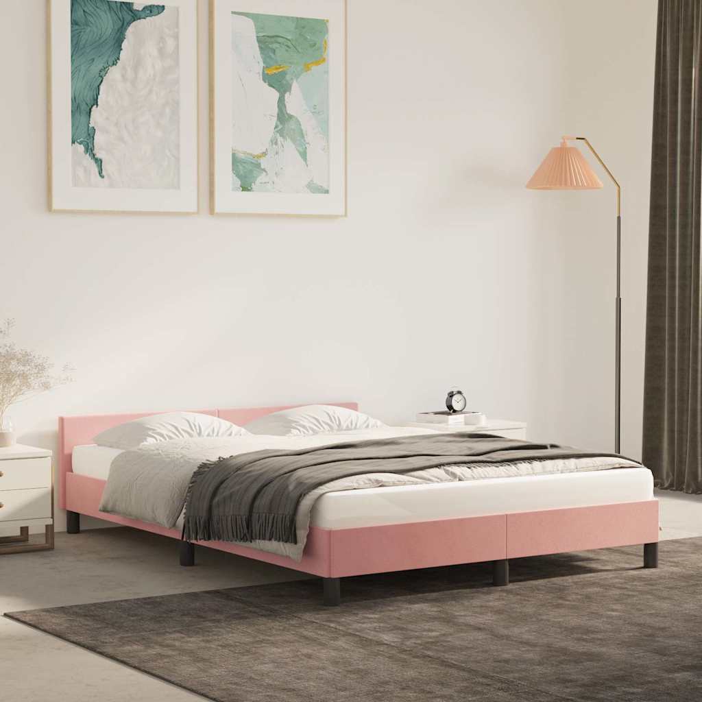 Sengeramme med hovedgærde uden madras Pink 140x190 cm Fløjl