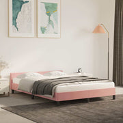 Sengeramme med hovedgærde uden madras Pink 140x190 cm Fløjl
