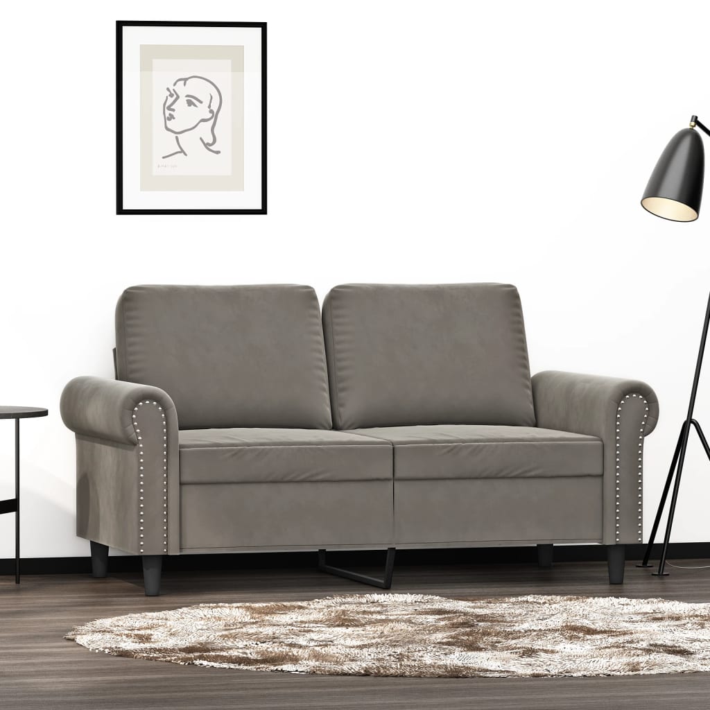 2-personers sofa i velour - lysegrå, sædebredde 120 cm