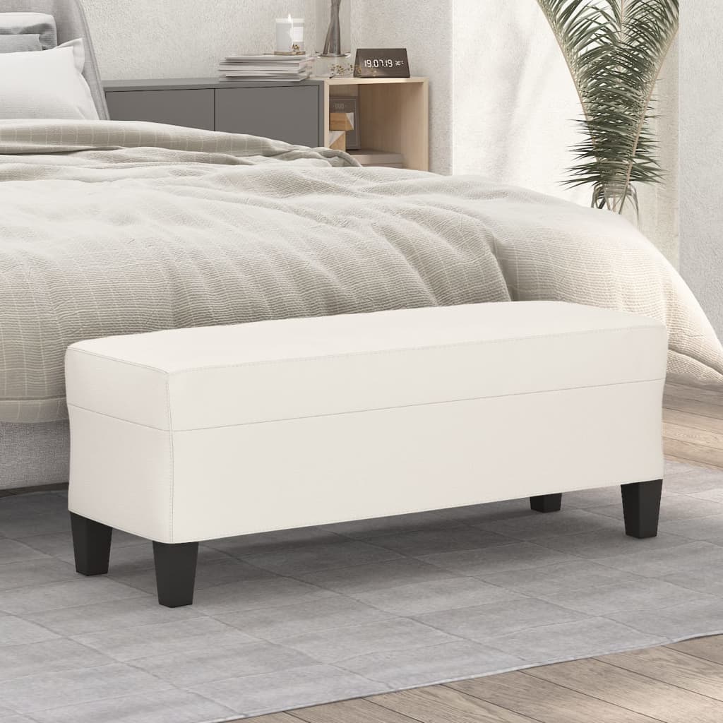 bænk 100x35x41 cm kunstlæder cremefarvet billede
