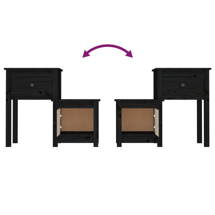 sengeborde 2 stk. 79,5x38x65,5 cm massivt fyrretræ sort